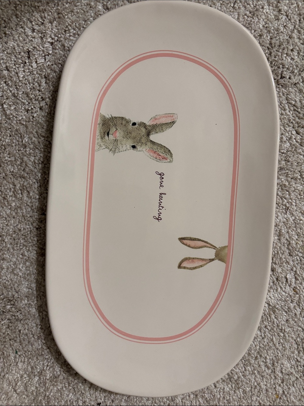 Gine Hunting Bunny Oval Serving Platter - Pink Accents Rae Dunn